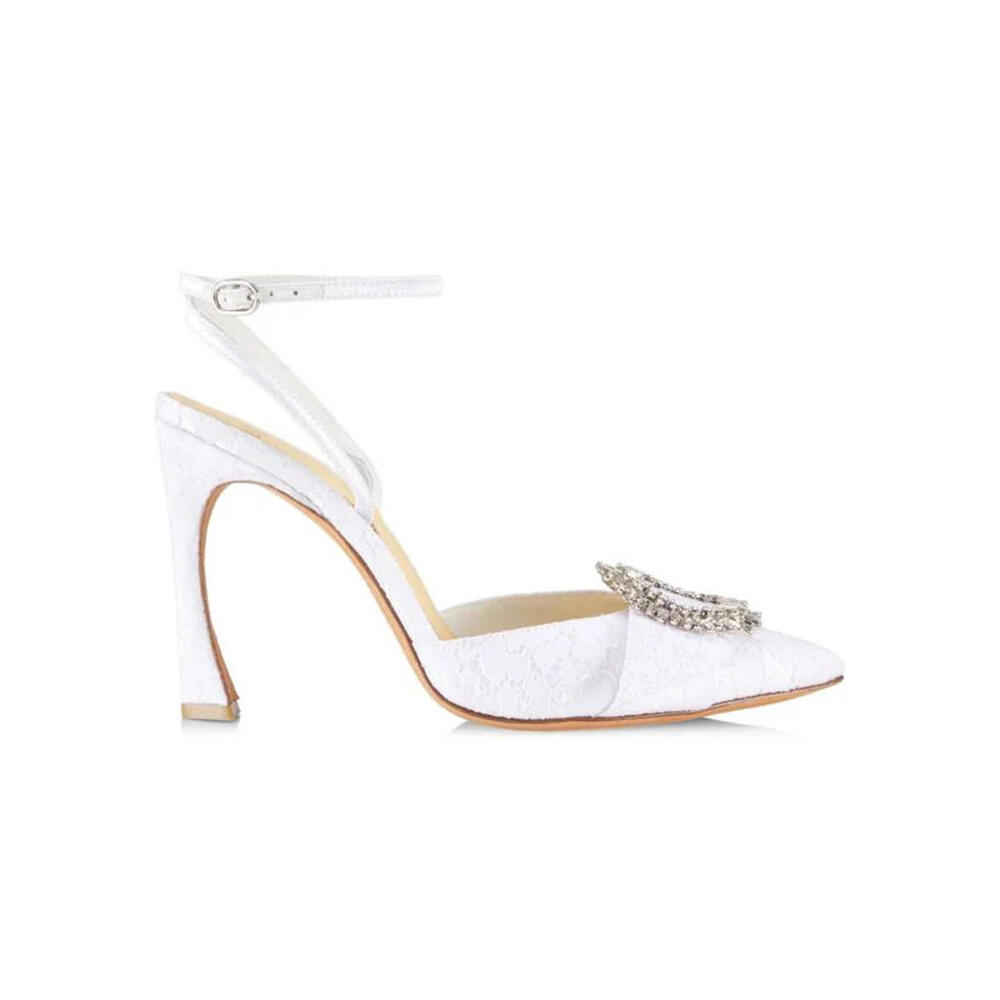 Alexandre Birman White Lace Madelina Embellished Bridal 4" Pumps EUR 36/US 6 NEW